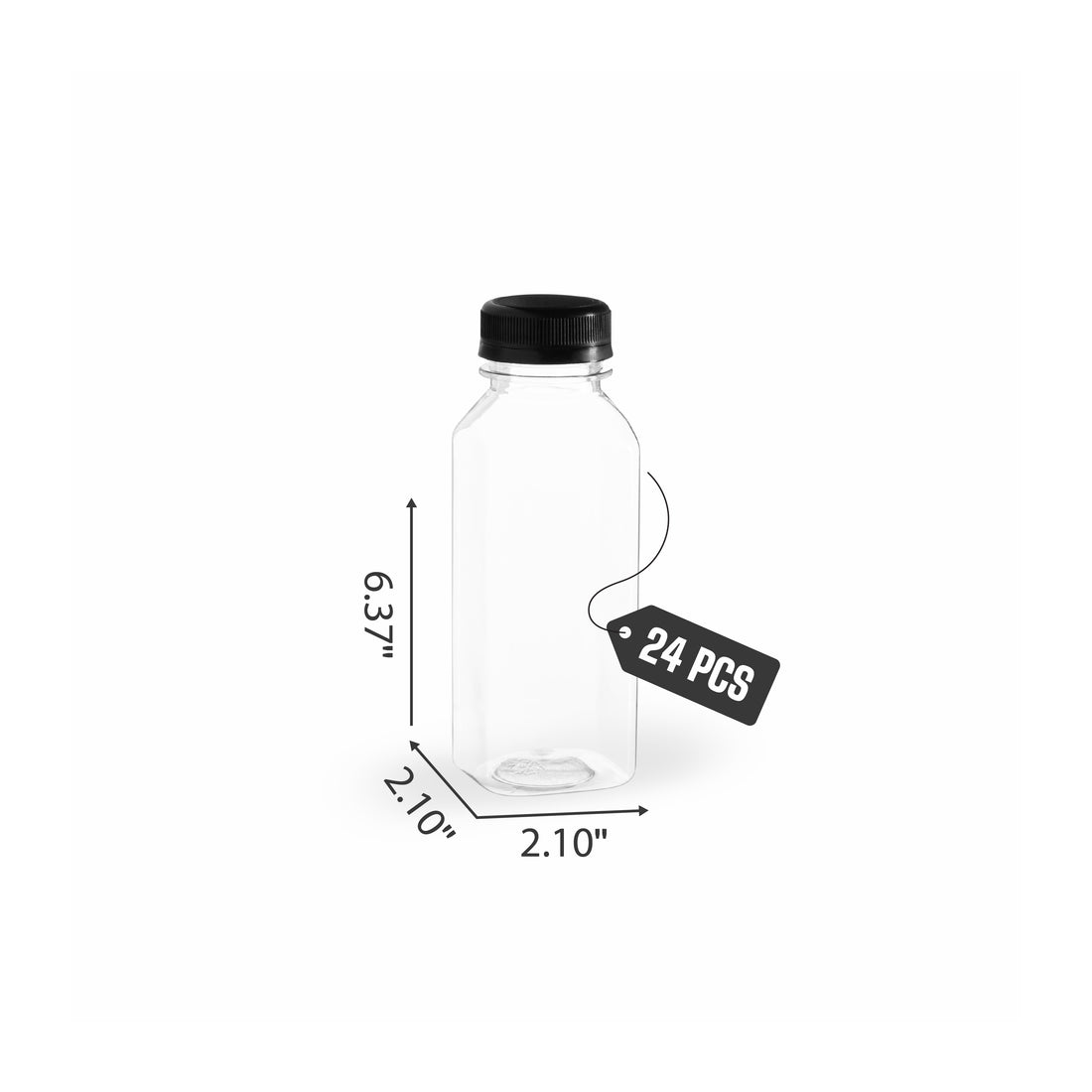 Clear Bottles PET SQUARE with black lid 24 pack