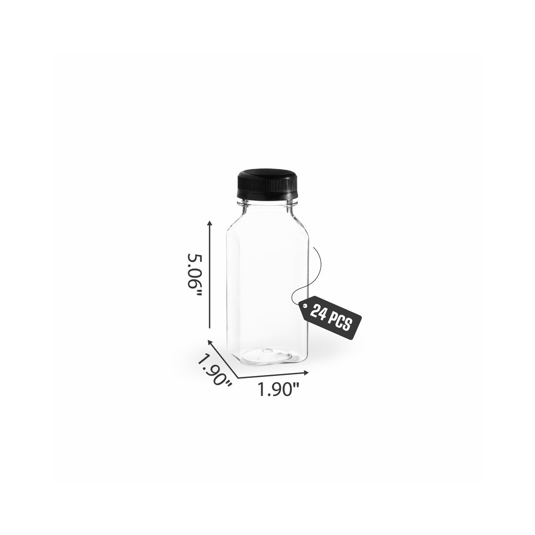 Clear Bottles PET SQUARE with black lid 24 pack