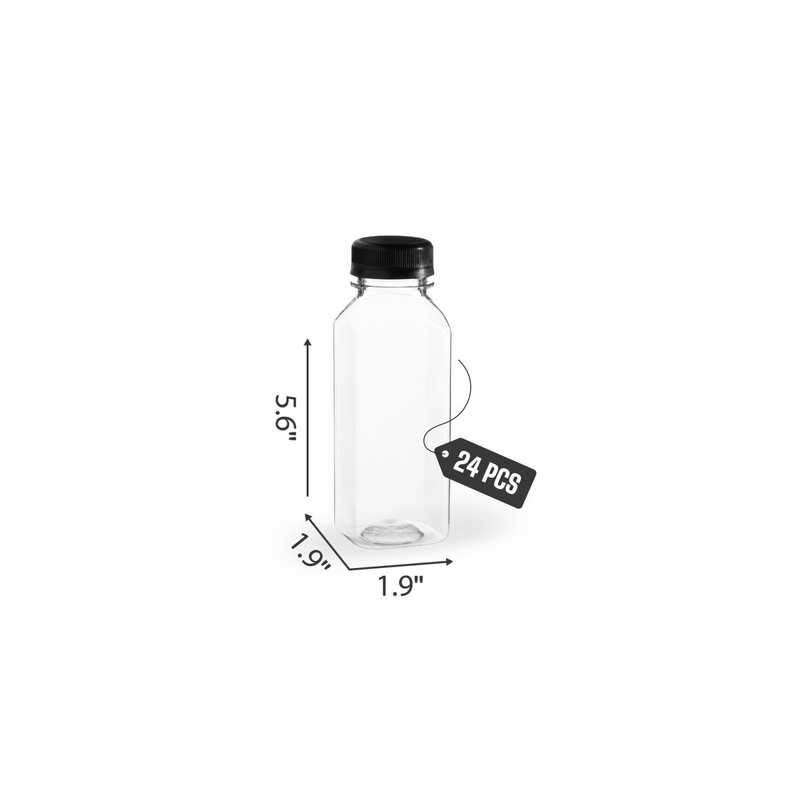 Clear Bottles PET SQUARE with black lid 24 pack