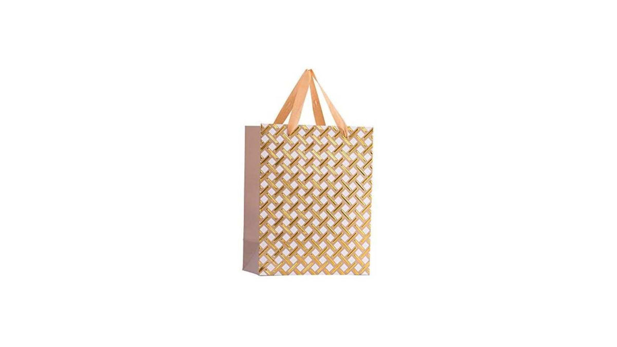  Hammont Wedding Bridesmaid Gift Bags - Checkered Design Party  Favors - 12 Pack Foil Stamped Gift Bag for Hotel Guests - Durable Ribbon  Handles - Beautiful Birthday Present Bags - 9”x