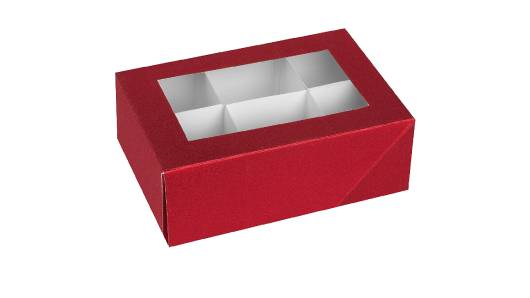 Window Box 7"X5"X2.5" Red With Six Sections 6 Pack