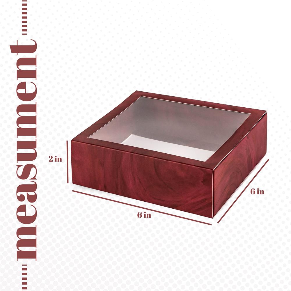 Clear Window Gift Boxes Burgundy 6" X 6" X 2" 6 Pack Square