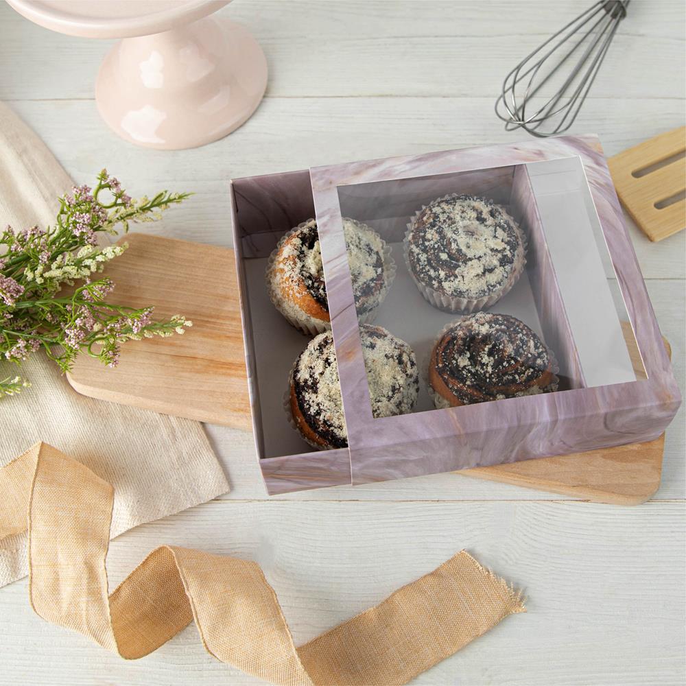 Clear Window Gift Boxes Square Pink 6" X 6" X 2" 6 Pack