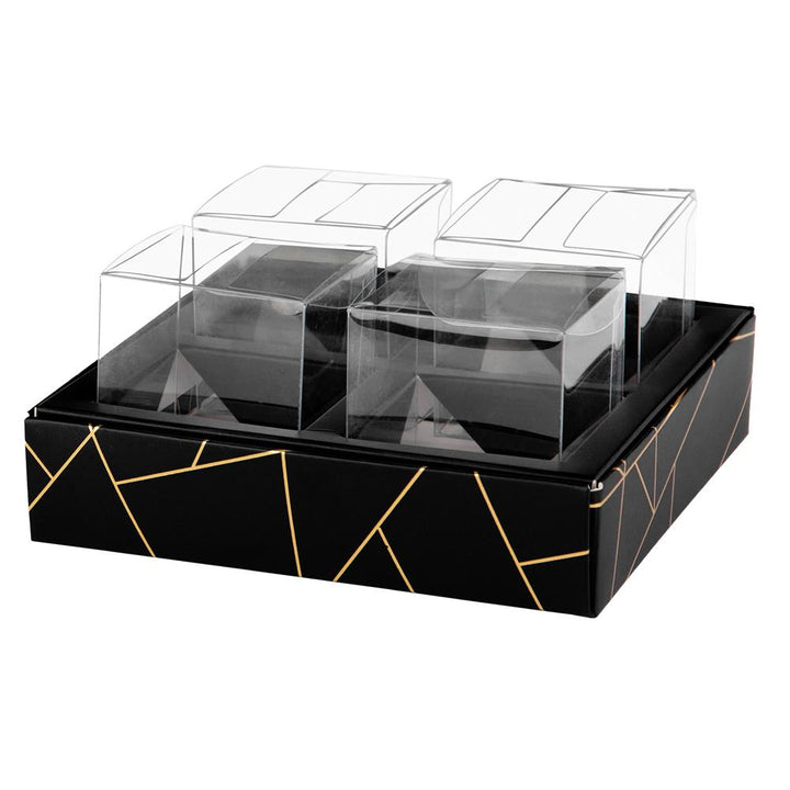 4 Square Shaped Clear Boxes With Square Tray Black 5.4" X 5.45" X 1.2"