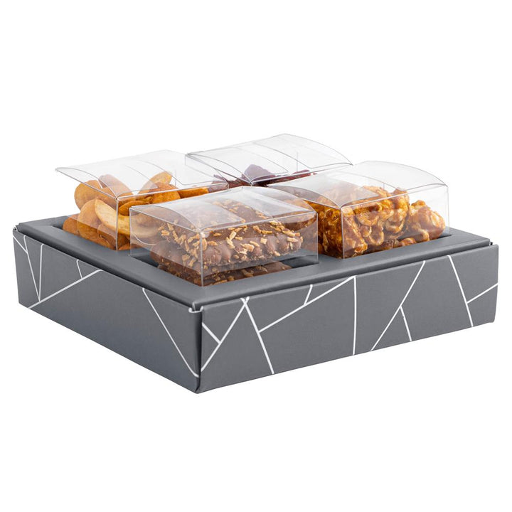 4 Square Shaped Clear Boxes With Square Tray Gray 5.4" X 5.45" X 1.2"