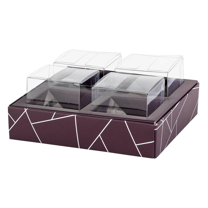 4 Square Shaped Clear Boxes With Square Tray Purple 5.4" X 5.45" X 1.2"