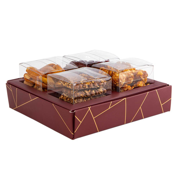 4 Square Shaped Clear Boxes With Square Tray Maroon 5.4" X 5.45" X 1.2"