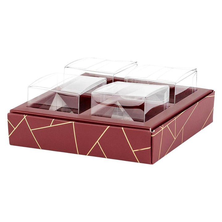 4 Square Shaped Clear Boxes With Square Tray Maroon 5.4" X 5.45" X 1.2"