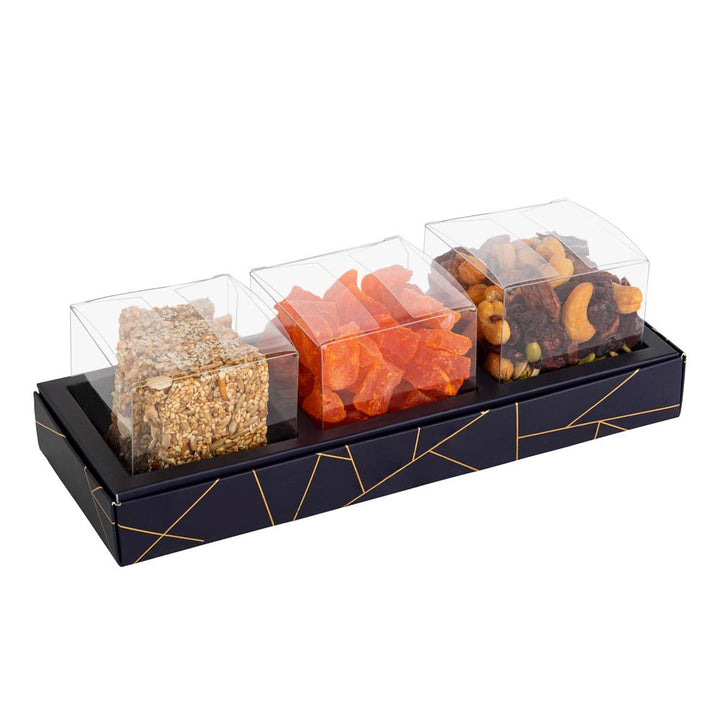 3 Square Shaped Clear Boxes With Rectangle Tray Blue 11" X 3.9" X 1.3"