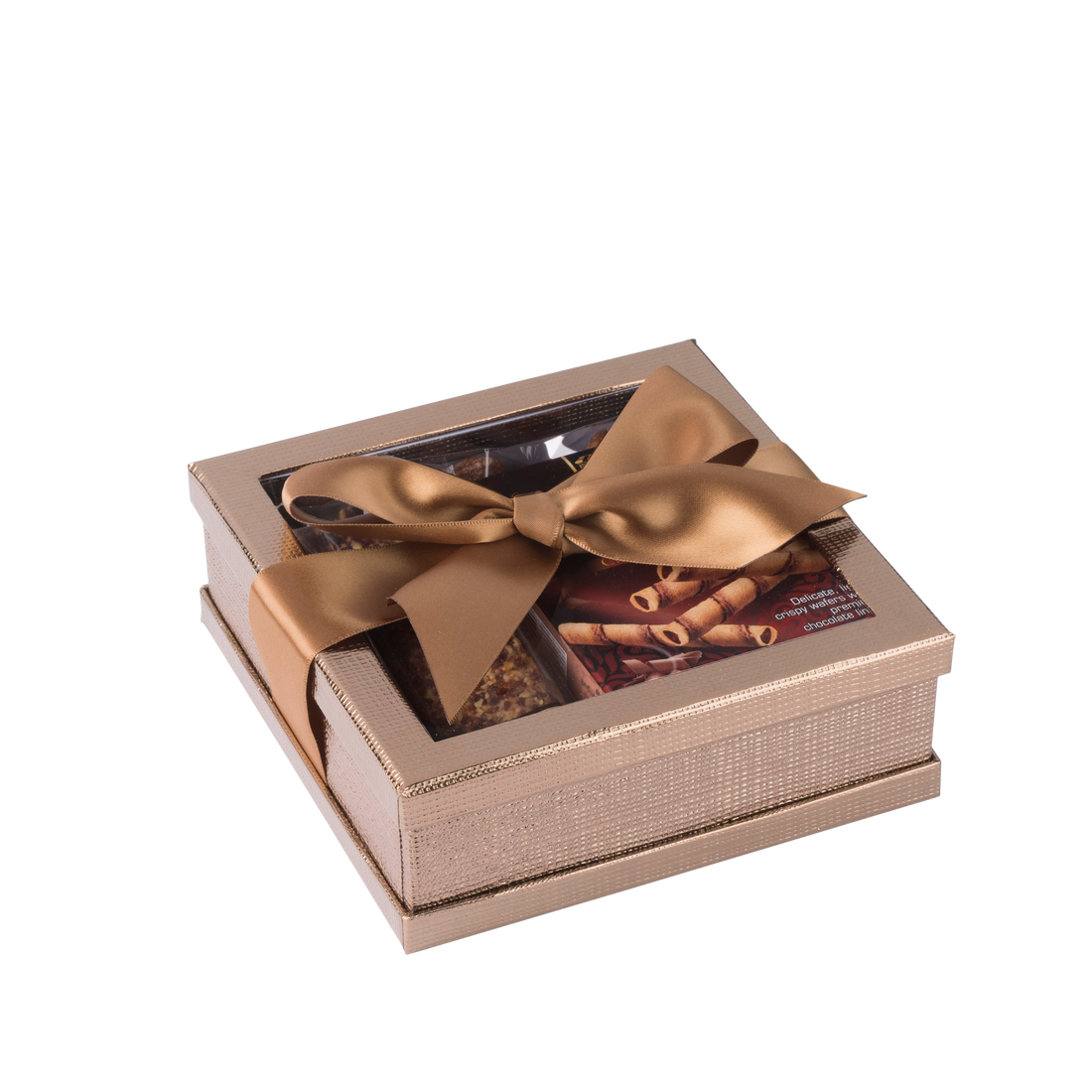 Clear Window Gift Boxes Gold 6" X 6" X 2" 3 Pack With Ribbon