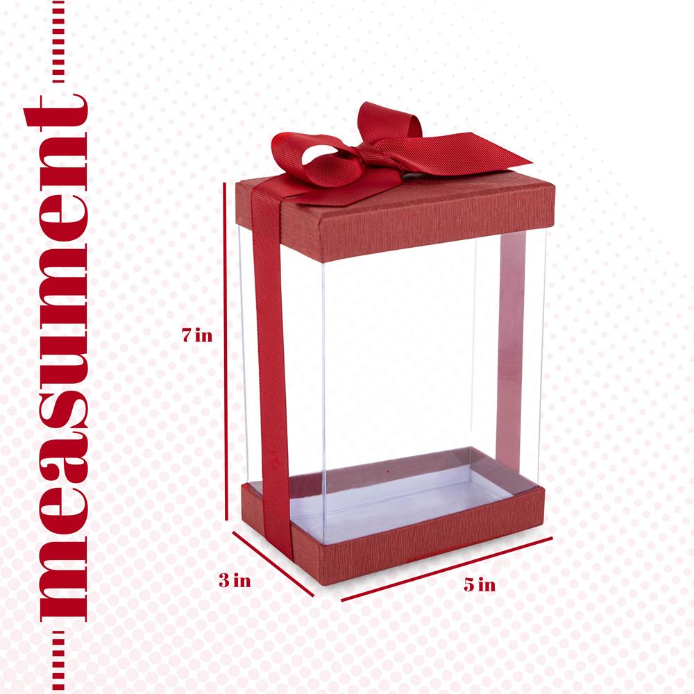 Clear Maroon 7X5X3" Gift Boxes 6 Pack Bakery Boxes With Base Lid & Ribbon