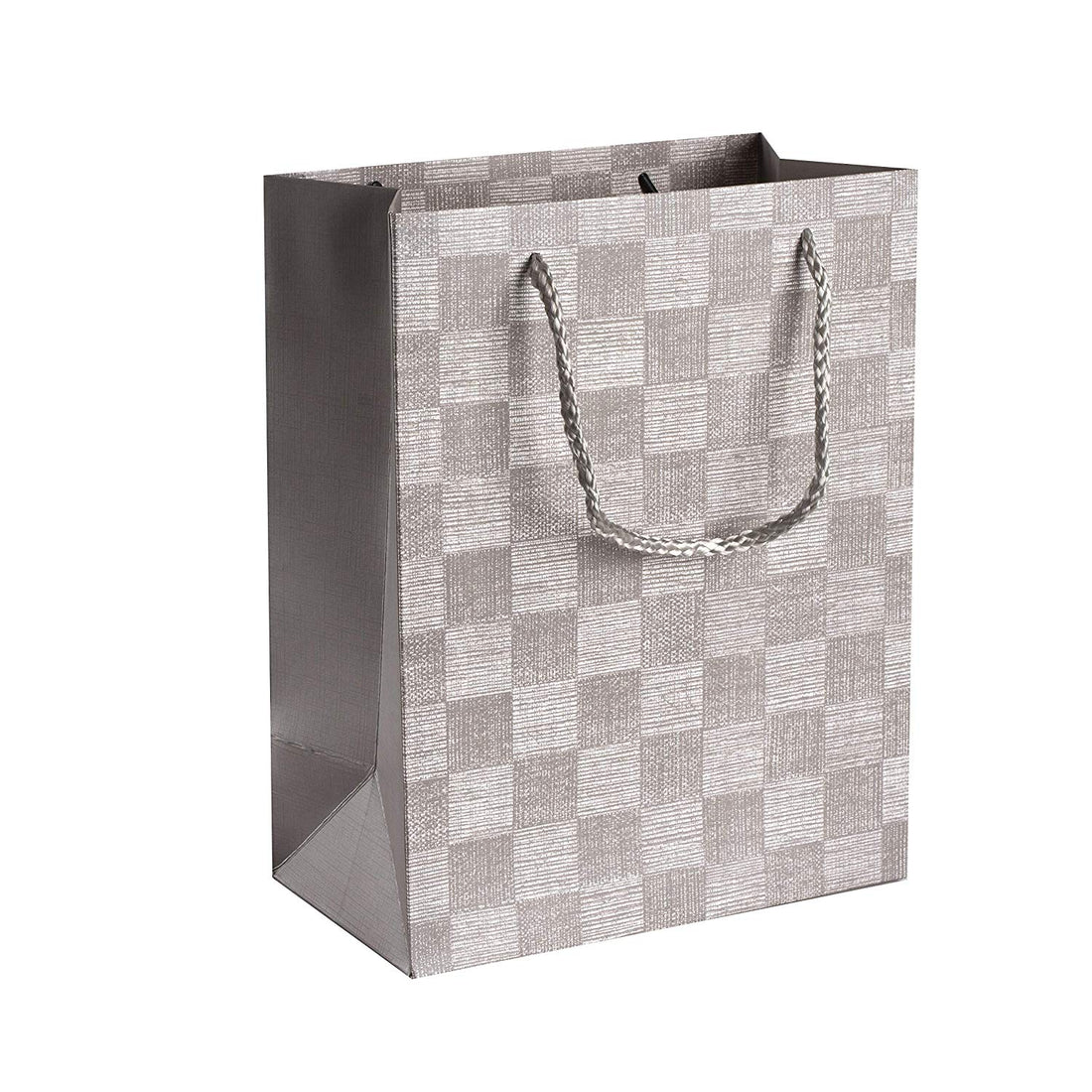 Checkered Gift Bags Set 12 Pack 9"X 7"X 4" Light Grey