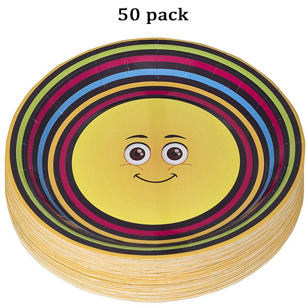 Emoji Colorful Party Supplies 9" Disposable Round Paper Plates 50 Pack