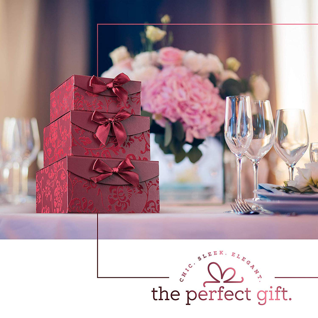 Burgundy Small Swirl Nesting Elegant Christmas Gift Boxes Set Of 3