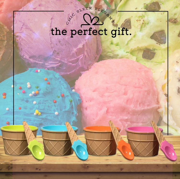 Ice Cream Bowls And Spoons Orange Pink Light Green Sky Blue