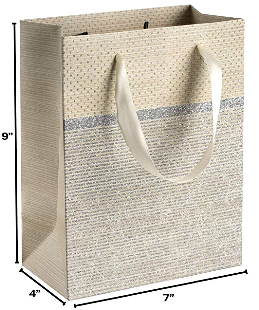 Sparkling Glitter Gift Bags 9"X 7"X 4" Light Gold 12 Pack