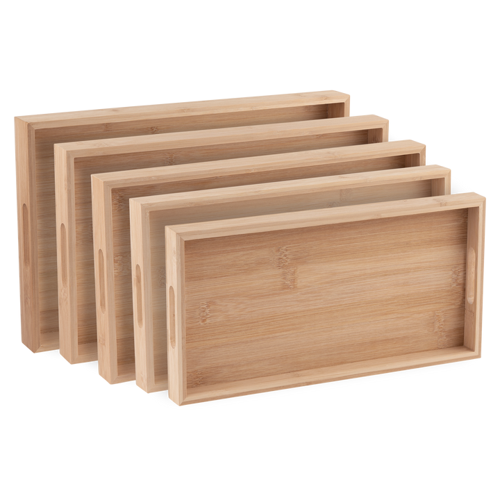 Bamboo Kitchen Serving Tray  Eco Friendly Wooden Serving Trays for Meat, Vegetables, Cheese and Charcuterie Board  5 Pack