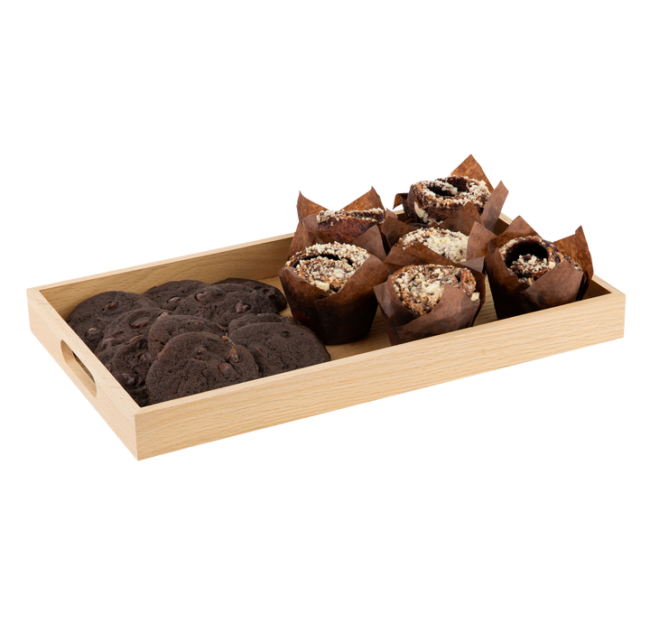 Oak Wood Nested Serving Trays  Five Piece Set of Rectangular Quality Wooden Trays with Cut Out Handles