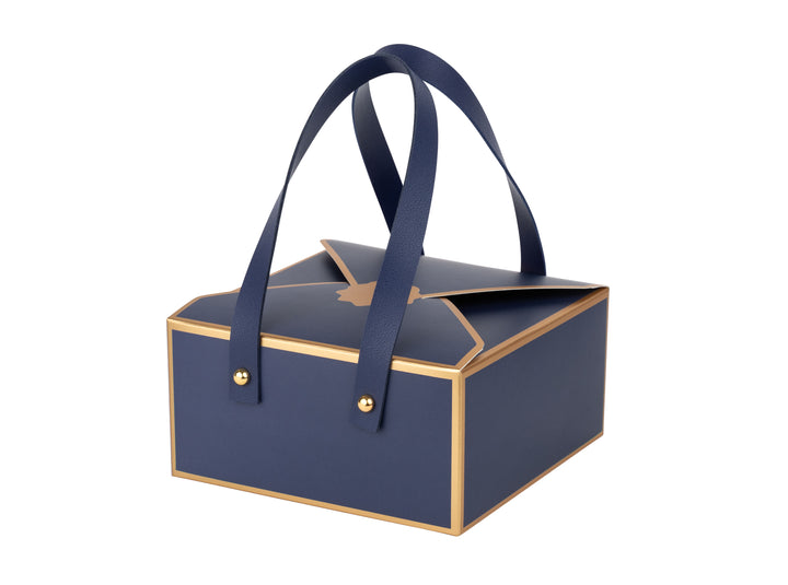 Blue 4 Pack of Bakery Boxes Decorative Gift Boxes with Leather Handles– 6x6x3 inch