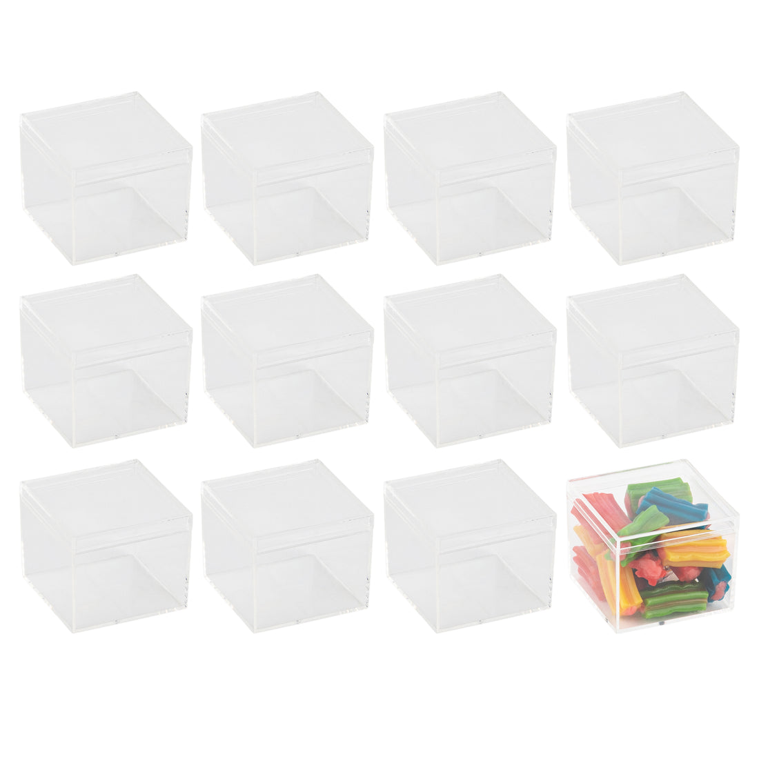 Clear Acrylic Boxes with Lid 2.125x2.125x1.75 Inches  pack of 12  Storage Box, Gift Box and Treat Box. Lucite Cube Display Boxes with Lid