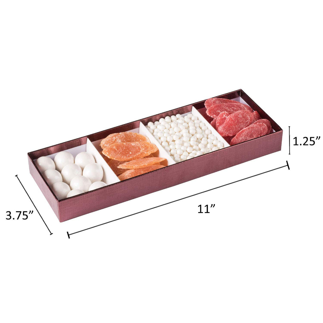 Four Section Maroon Tray  4 Packs Gift Box With Clear Cover 11" X 3.75" X 1.25"