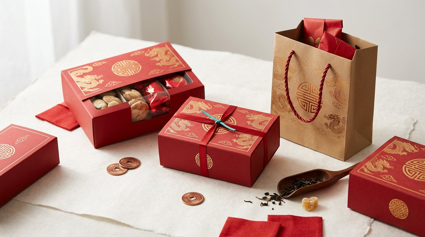 Lunar New Year Red & Gold Gift Packaging: Boxes and Bags for Candy, Sweets, and Traditional Gifts