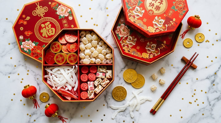 Red and Gold Gift Box Sizes for Lunar New Year Candy and Sweets