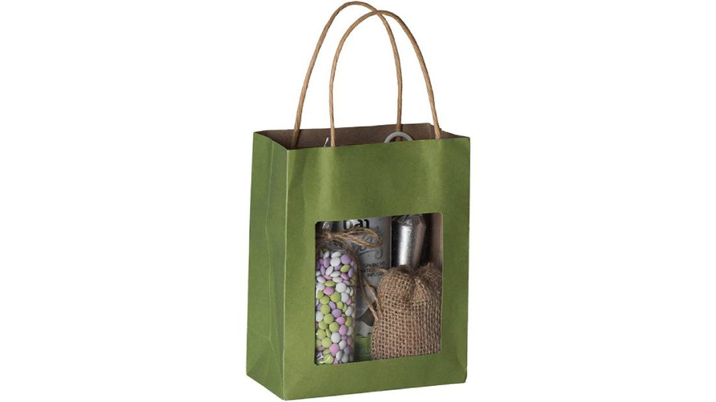 Green Kraft Paper Bag With Window 10 Pack 7.75"X 6.25"X 3"