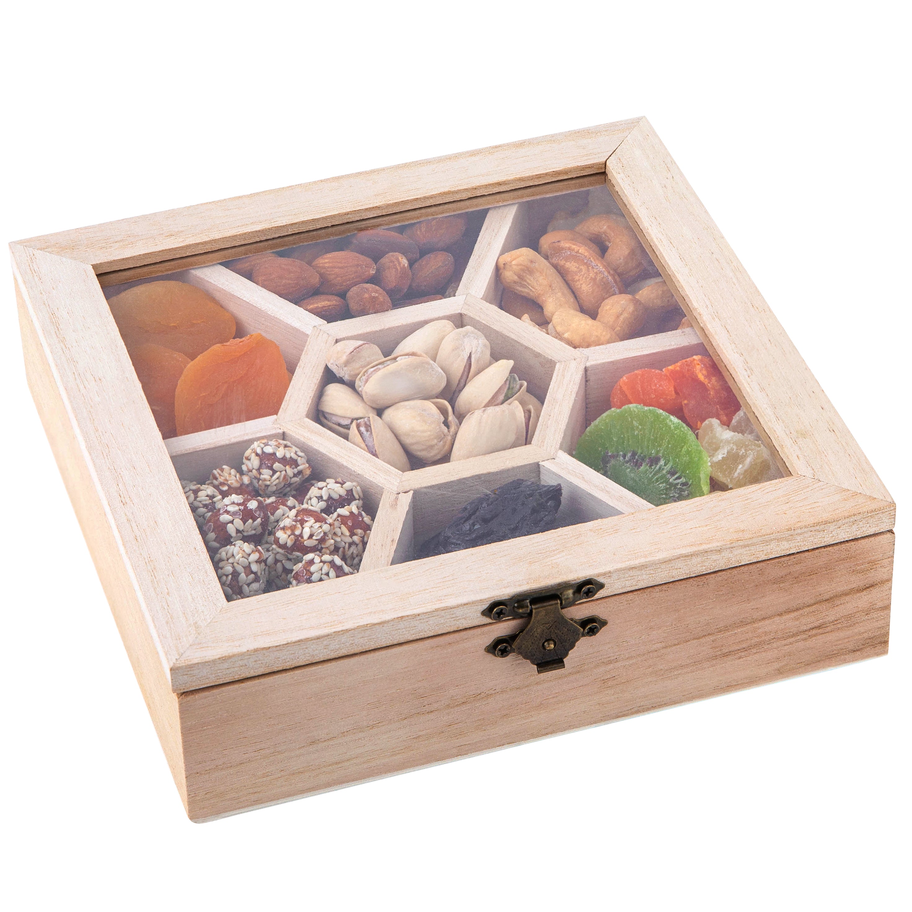 Wooden Sectional Boxes With Lid 2 Pack 7''X7''X2''