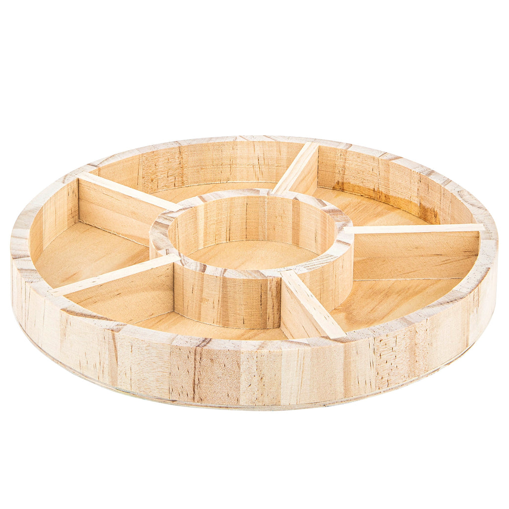 Round Shaped Wooden Tray 3 Pack 8.5" Sectioned Serving Tray With Six Compartments