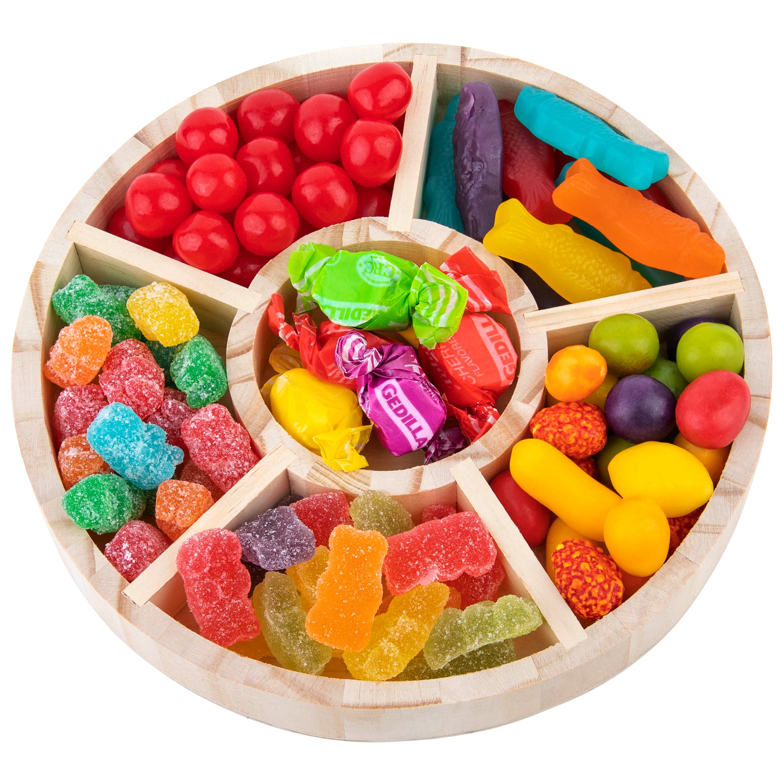 Round Shaped Wooden Tray 3 Pack 8.5" Sectioned Serving Tray With Six Compartments