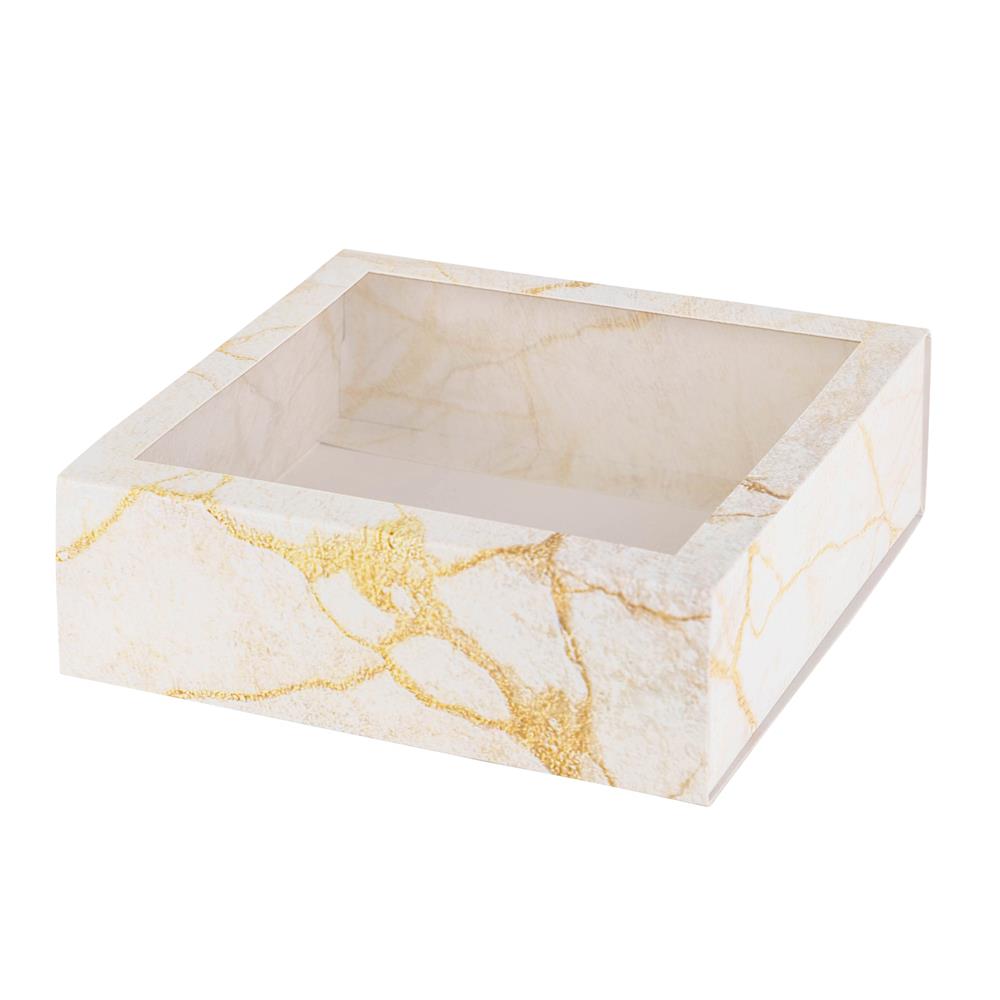 Clear Window Gift Boxes Square Gold 6" X 6" X 2" 6 Pack