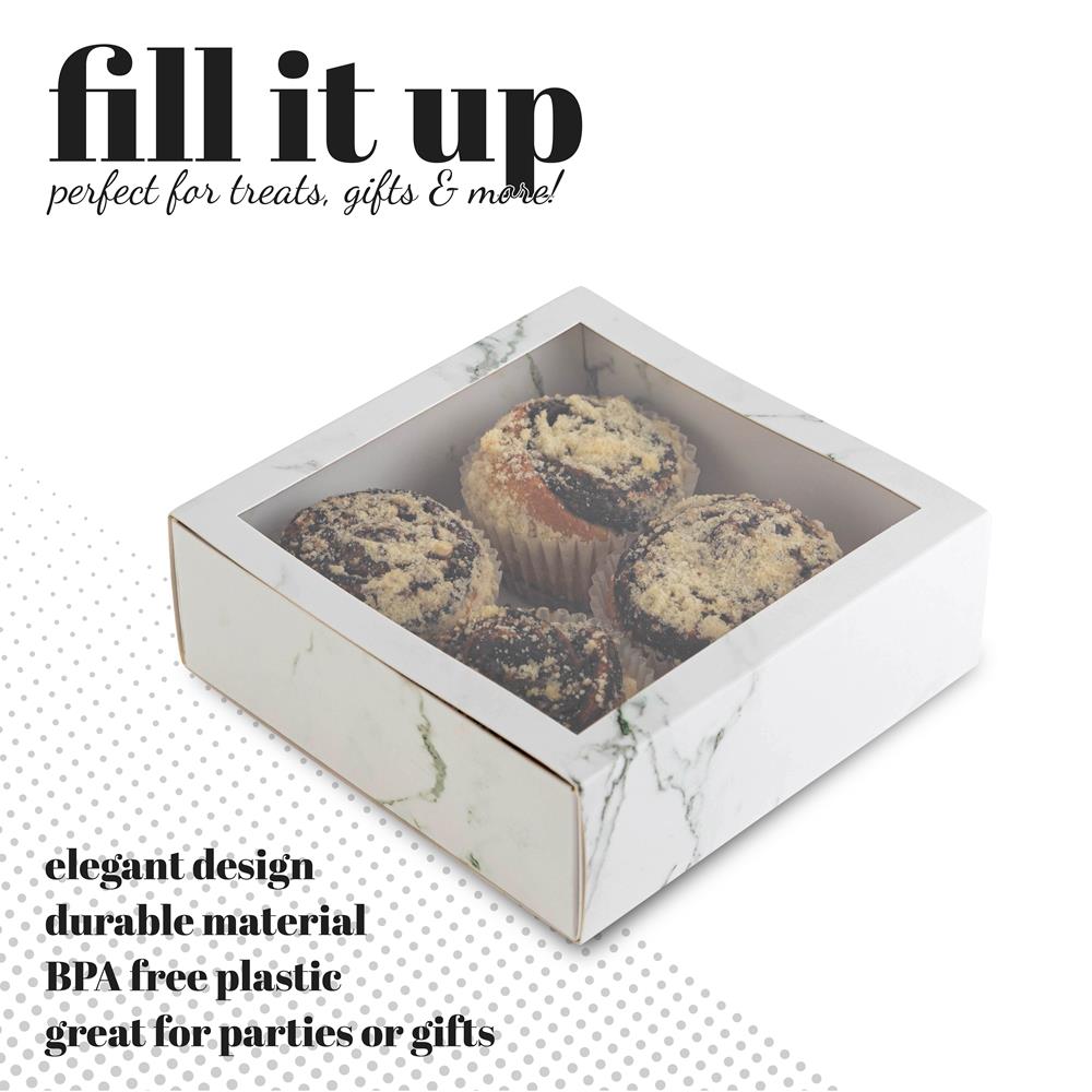Clear Window Gift Boxes Square White 6" X 6" X 2" 6 Pack