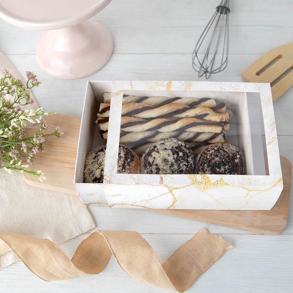 Clear Window Gift Boxes Rectangle Gold 7.5" X 5" X 2.5" 6 Pack