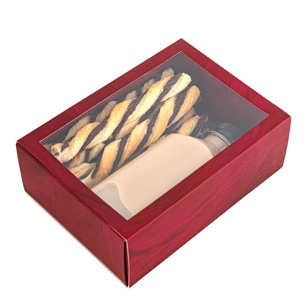 Clear Window Gift Boxes Rectangle Burgundy 7.5" X 5" X 2.5" 6 Pack