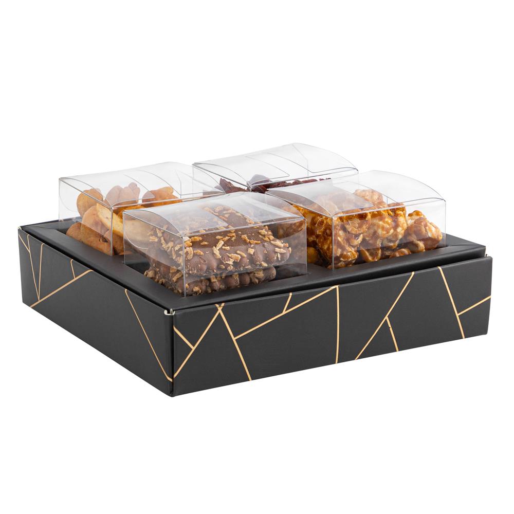 4 Square Shaped Clear Boxes With Square Tray Black 5.4" X 5.45" X 1.2"