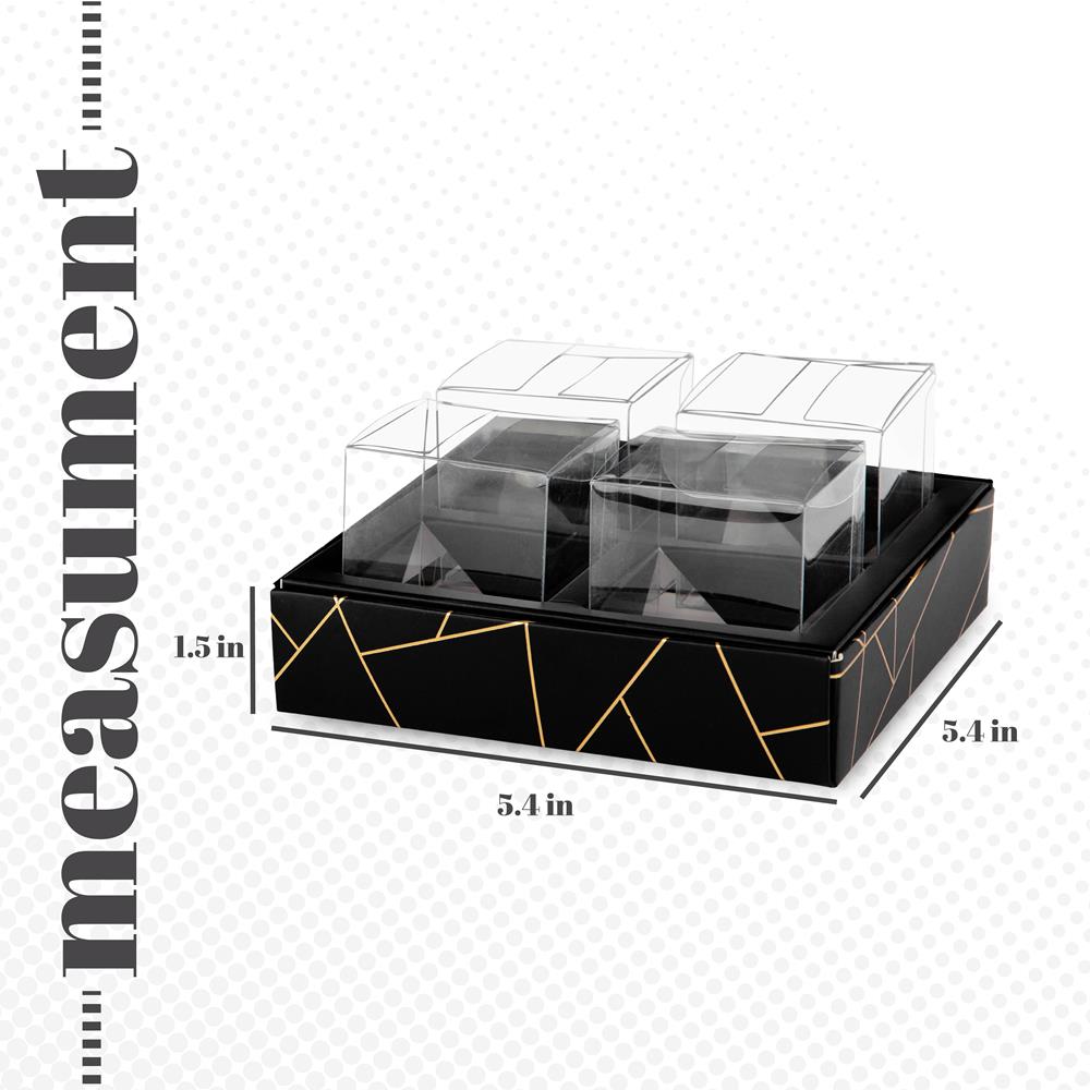 4 Square Shaped Clear Boxes With Square Tray Black 5.4" X 5.45" X 1.2"