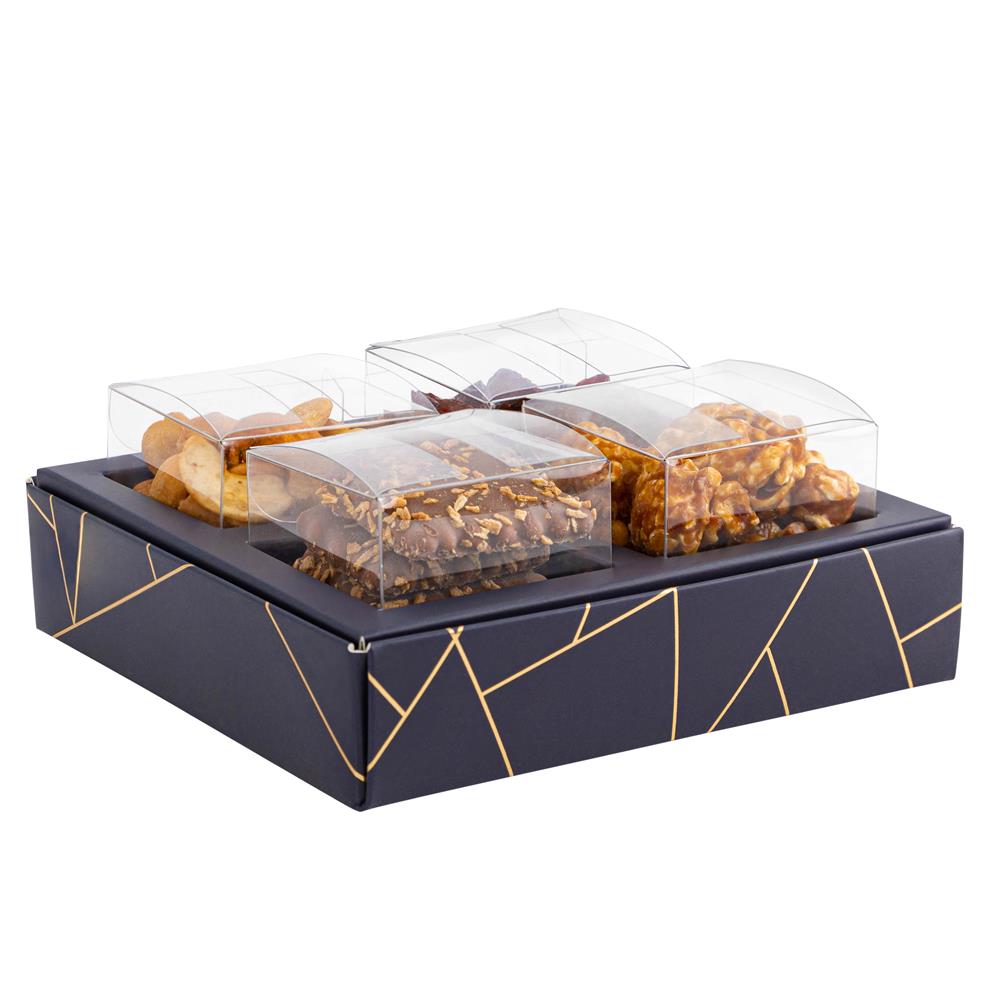 4 Square Shaped Clear Boxes With Square Tray Blue 5.4" X 5.45" X 1.2"