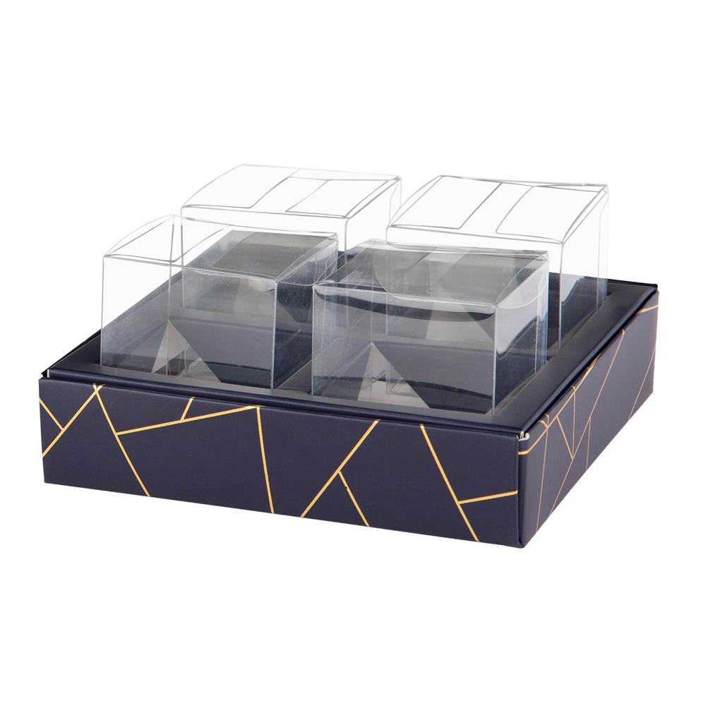 4 Square Shaped Clear Boxes With Square Tray Blue 5.4" X 5.45" X 1.2"