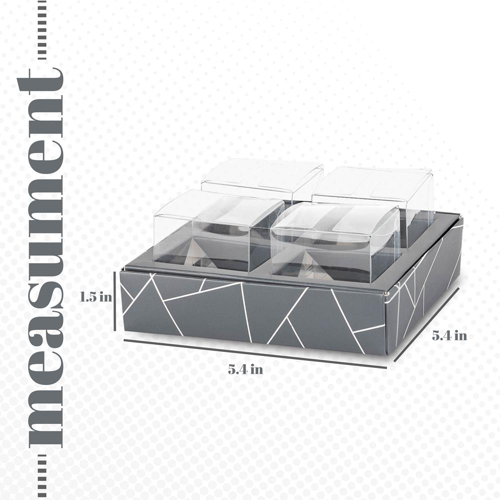 4 Square Shaped Clear Boxes With Square Tray Gray 5.4" X 5.45" X 1.2"