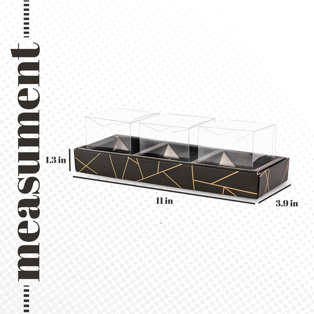 3 Square Shaped Clear Boxes With Rectangle Tray Black 11" X 3.9" X 1.3"