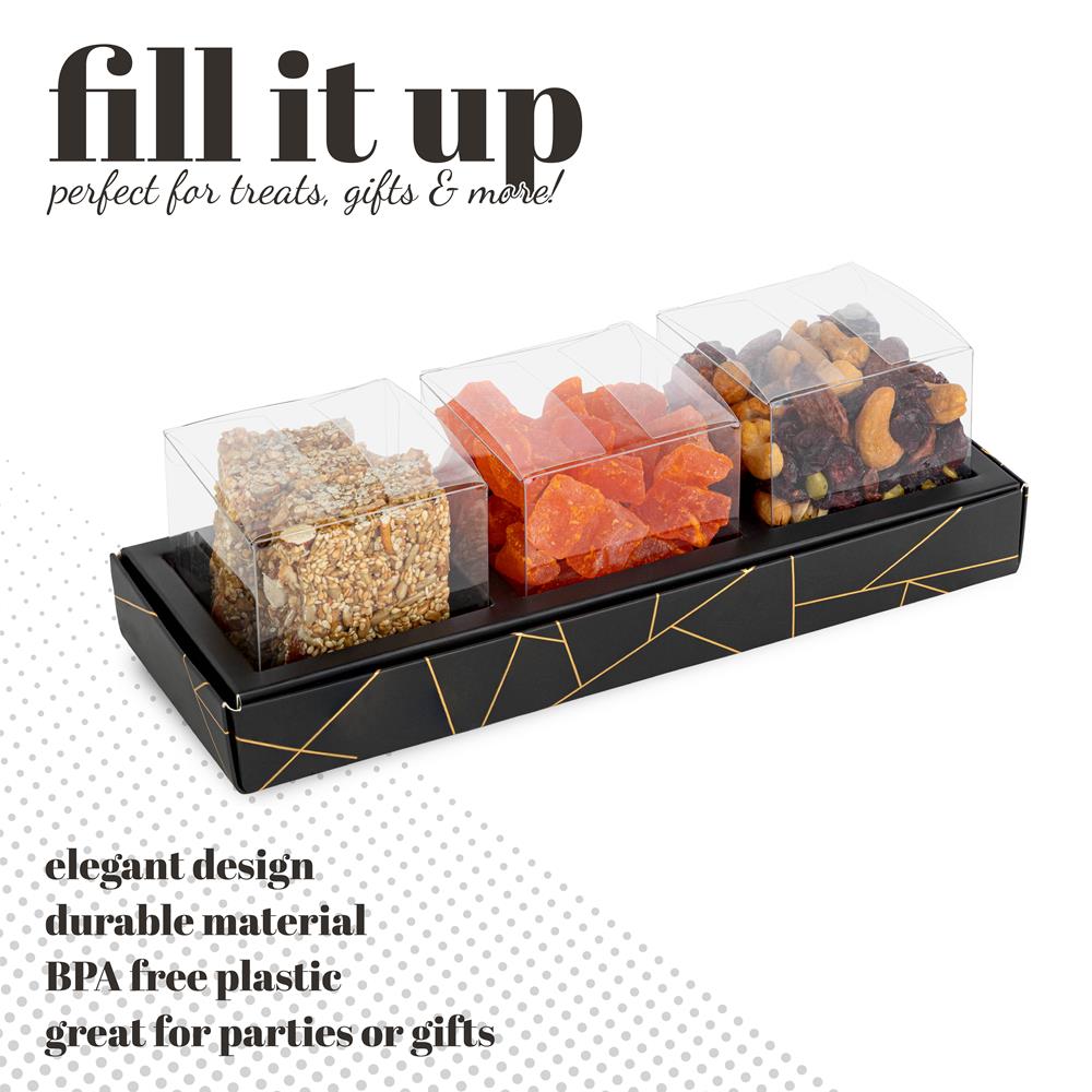 3 Square Shaped Clear Boxes With Rectangle Tray Black 11" X 3.9" X 1.3"