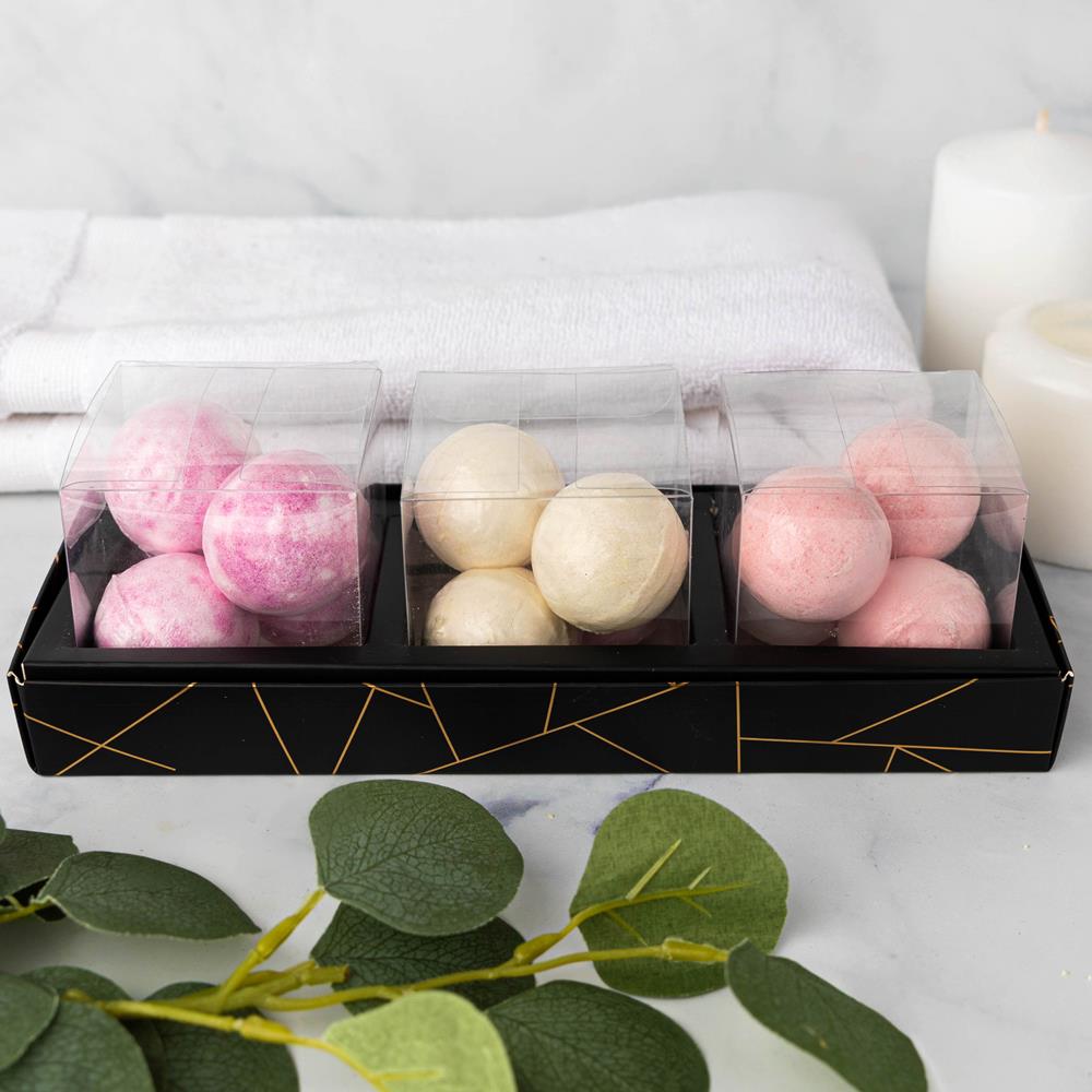 3 Square Shaped Clear Boxes With Rectangle Tray Black 11" X 3.9" X 1.3"