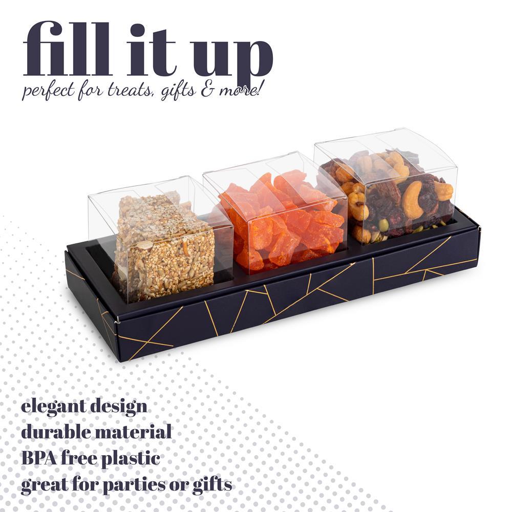 3 Square Shaped Clear Boxes With Rectangle Tray Blue 11" X 3.9" X 1.3"