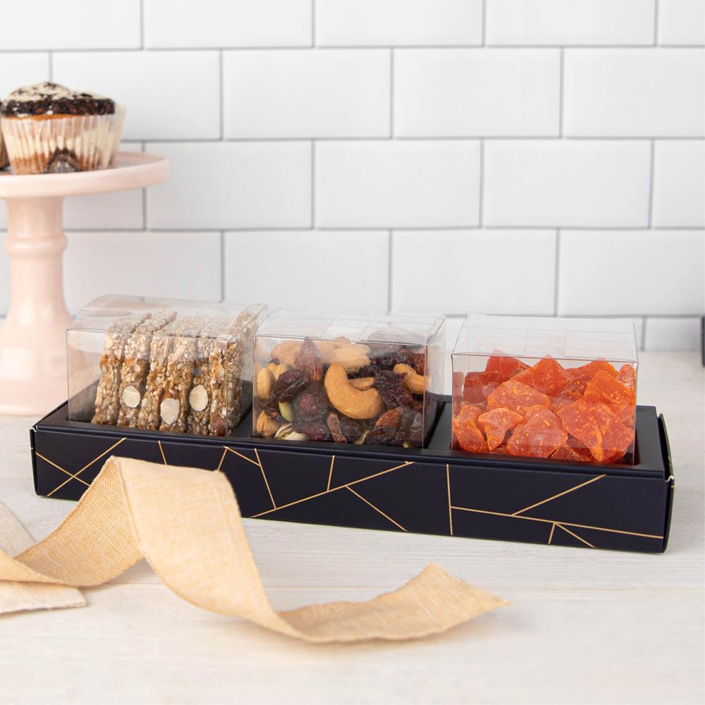 3 Square Shaped Clear Boxes With Rectangle Tray Blue 11" X 3.9" X 1.3"