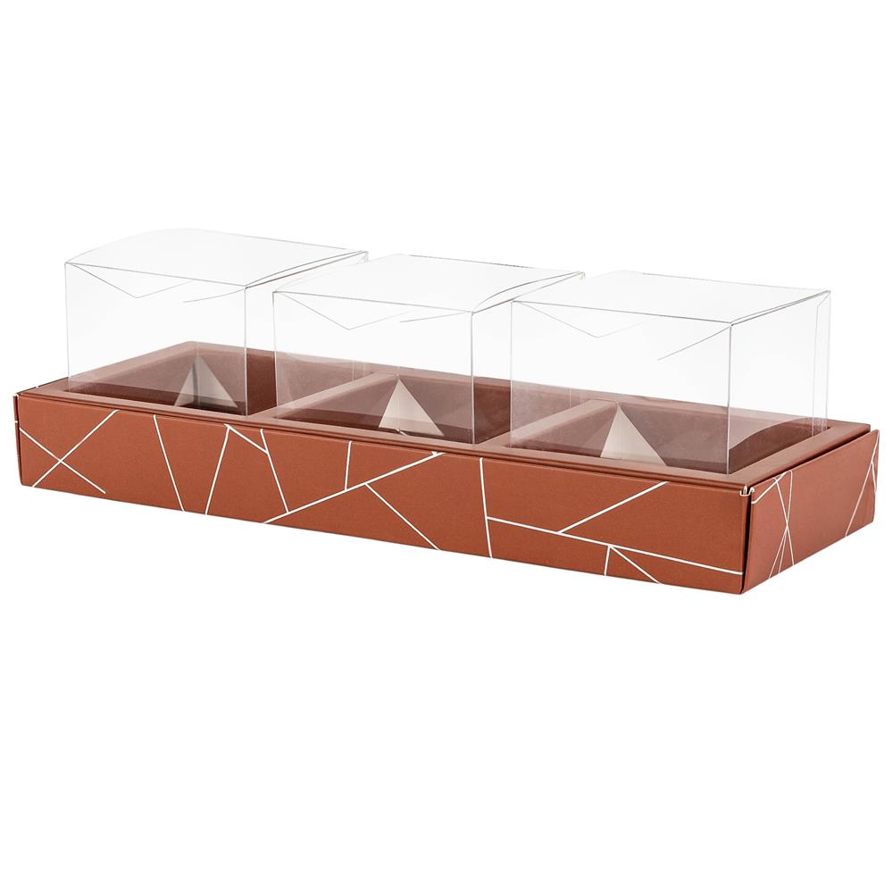 Square Shaped Clear Boxes With Rectangle Tray Brown 11" X 3.9" X 1.3"