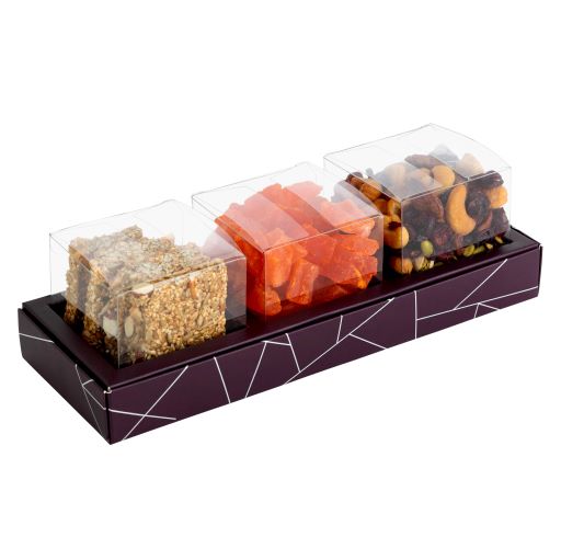 3 Square Shaped Clear Boxes With Rectangle Tray Purple 11" X 3.9" X 1.3"