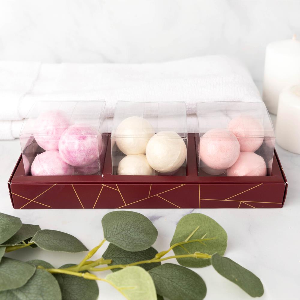 3 Square Shaped Clear Boxes With Rectangle Tray Maroon 11" X 3.9" X 1.3"