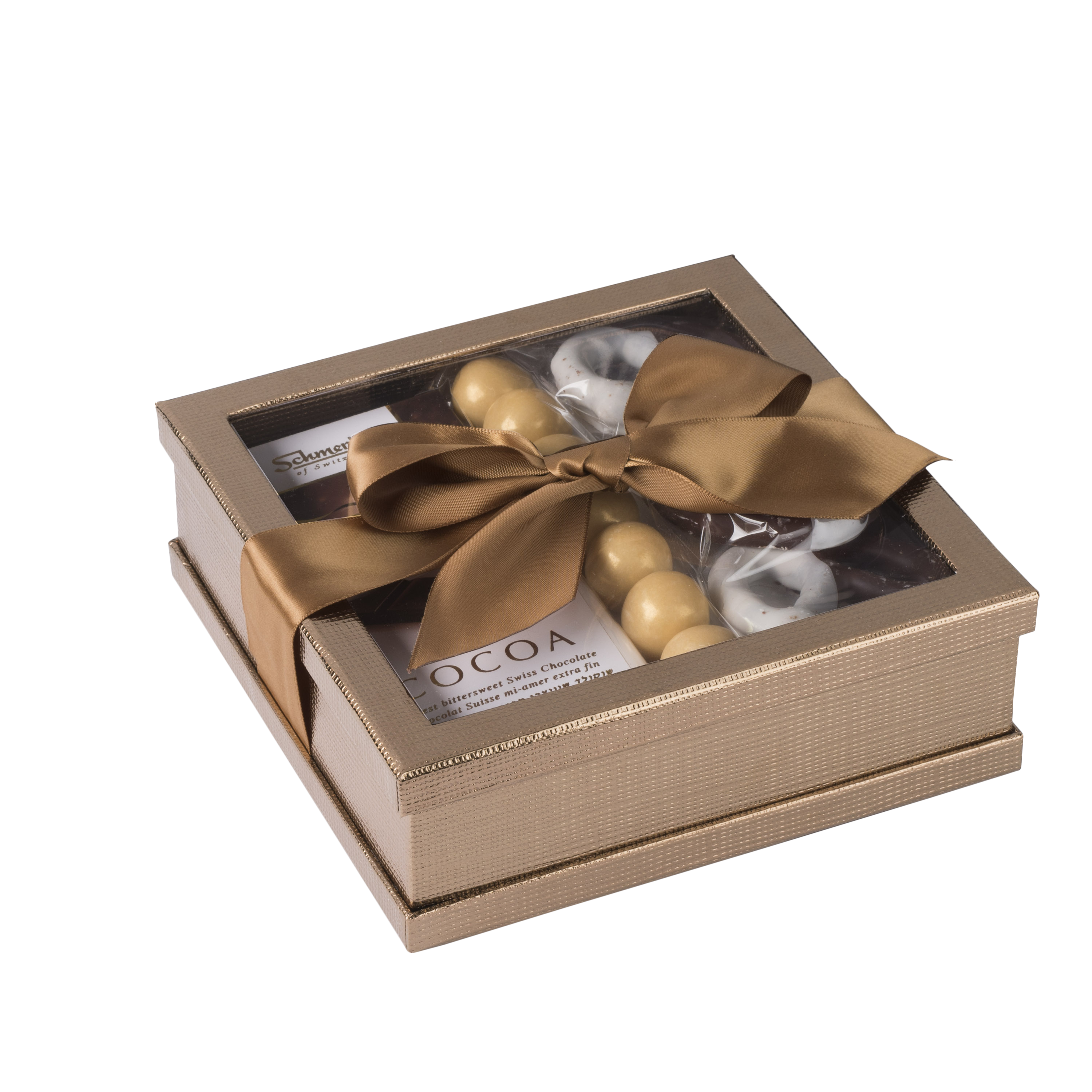 Clear Window Gift Boxes Gold 7" X 7" X 2" 3 Pack With Ribbon