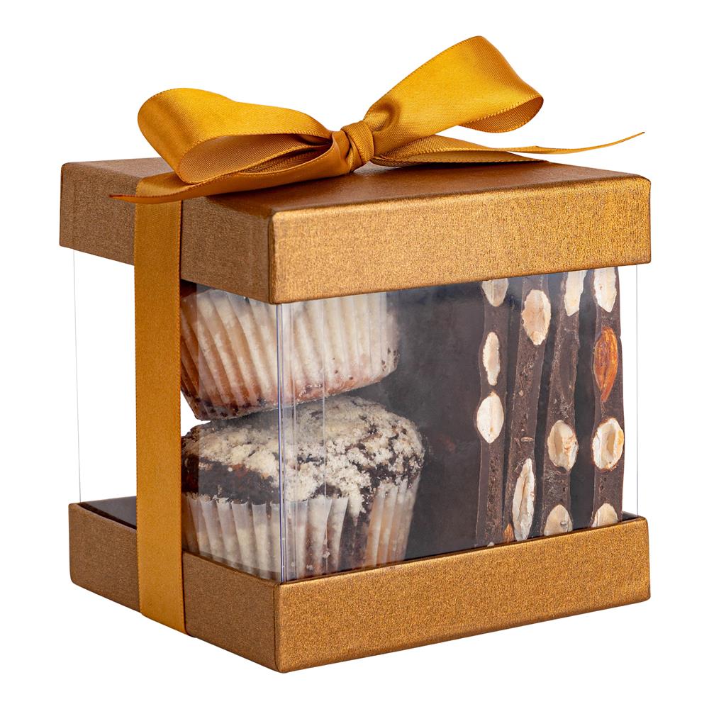 Plastic Gift Boxes Gold 4X4X4" 6 Pack Bakery Boxes With Base Lid & Ribbon